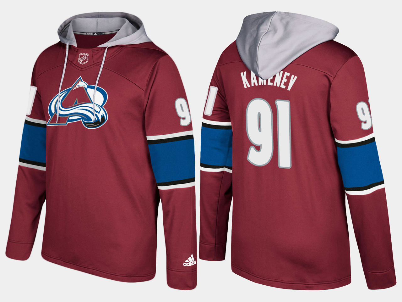 Men NHL Colorado avalanche #91 vladislav kamenev burgundy hoodie